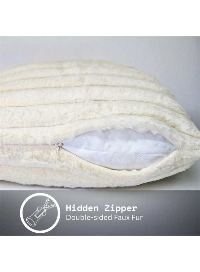 SaharaEG Throw Pillow Covers 45x45 cm Set of 2, Double-Sided Luxury Soft Fluffy Striped Decorative Cushion Covers for Sofa, Couch & Living Room – Creamy White - Image 4